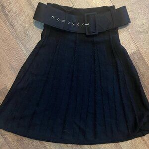 Knit Midi Skirt Black Wool Blend Belted